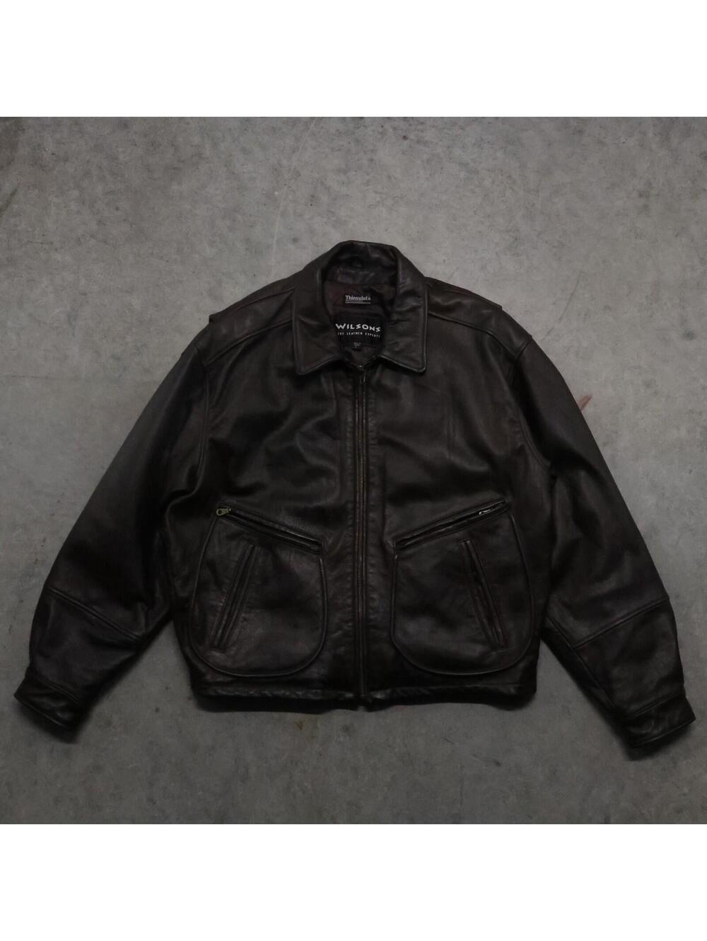 Vintage Wilsons Leather Jacket Mens Large Brown Thinsulate Insulated Zip Coat